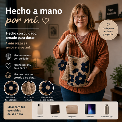 Bolso de Mano Tejido a Crochet con Flores