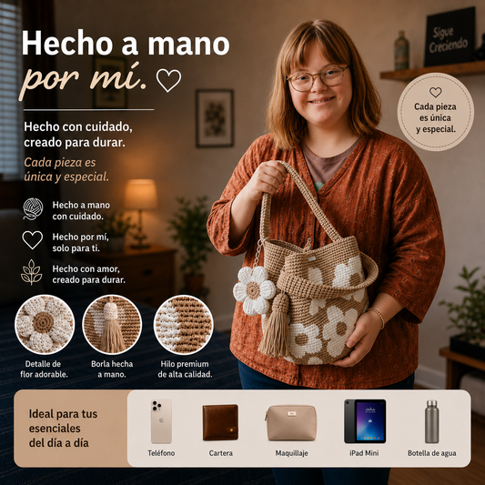 Bolso de Mano Tejido a Crochet con Flores