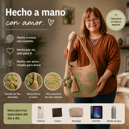 Bolso de Mano Tejido a Crochet con Flores